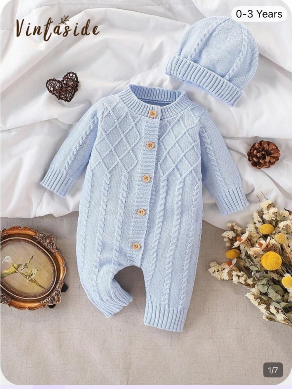 Newborn Baby Boy Blue Button Down Sweater Onesie